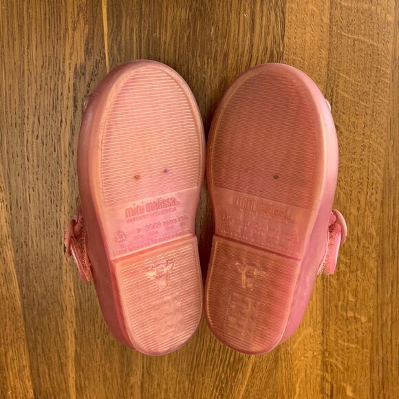 MINI MELISSA Pink Bow Mary Jane Shoes Girls 7 Jelly Flats Sweet Love IV Shoe - Picture 7 of 8
